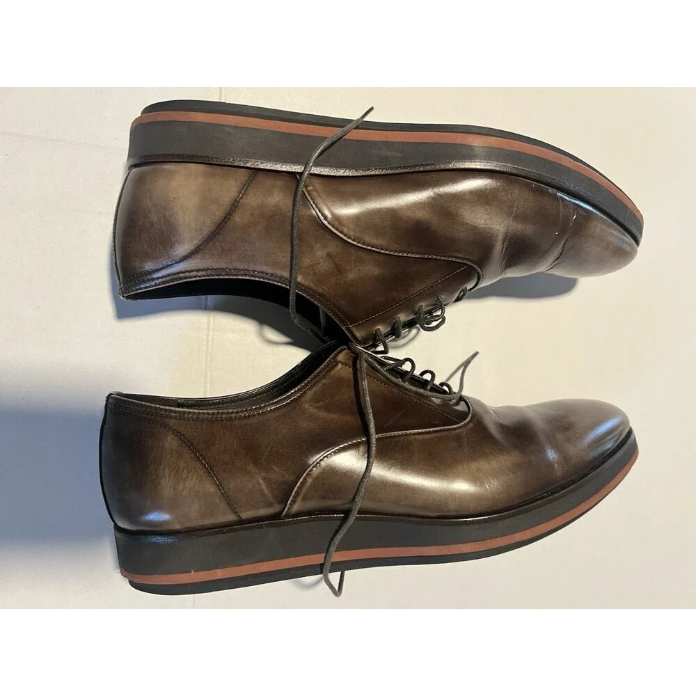 Prada leather Shoes Men 10 Brown Lace Oxford - Picture 2 of 12